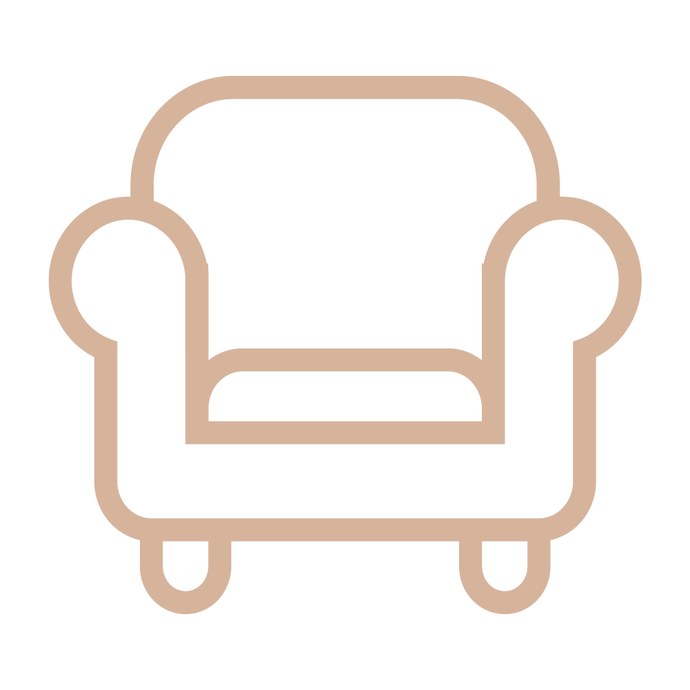Icone ÁREAS COMUNS ENTREGUES <br> MOBILIADAS E DECORADAS <br> POR JOÃO ARMENTANO