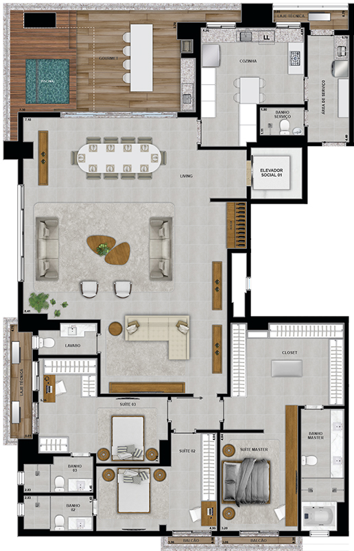 27º PAVIMENTO - PENTHOUSE - MODIFICADO 3 SUÍTES - 01