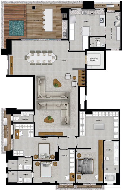 29º PAVIMENTO - PENTHOUSE - MODIFICADO 3 SUÍTES - 01